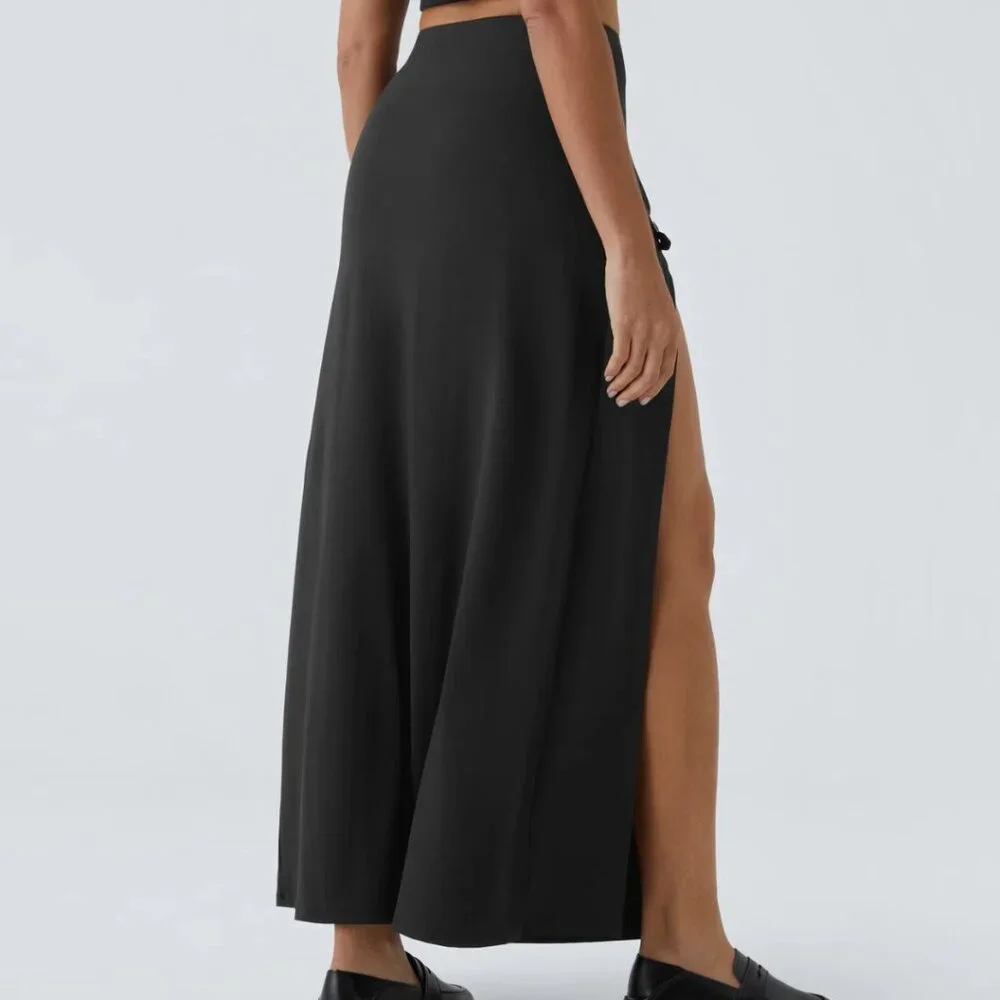 HALARA High Waist 2 In 1 Split Black Maxi Skort Skirt Buckle Various Sizes NWT - Picture 4 of 15